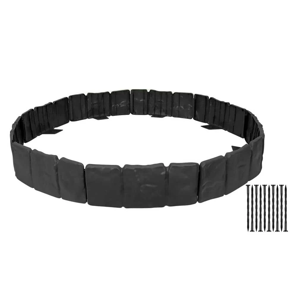 32 Ft. X 4 In. Black Stone No Dig Plastic Interlocking Lawn Edging Fencing With Anchoring Spikes 40-Pieces 3 32 Ft. X 4 In. Black Stone No Dig Plastic Interlocking Lawn Edging Fencing With Anchoring Spikes 40-Pieces