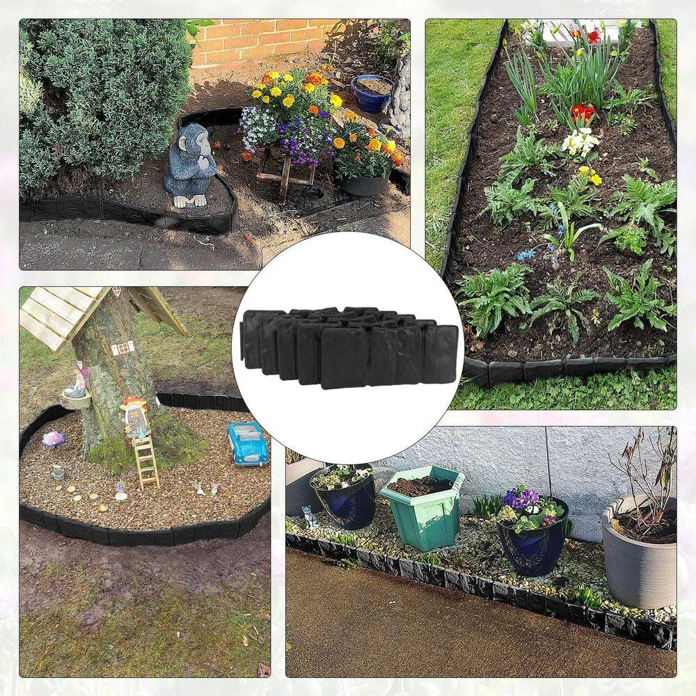 32 Ft. X 4 In. Black Stone No Dig Plastic Interlocking Lawn Edging Fencing With Anchoring Spikes 40-Pieces 8 32 Ft. X 4 In. Black Stone No Dig Plastic Interlocking Lawn Edging Fencing With Anchoring Spikes 40-Pieces - Image 6