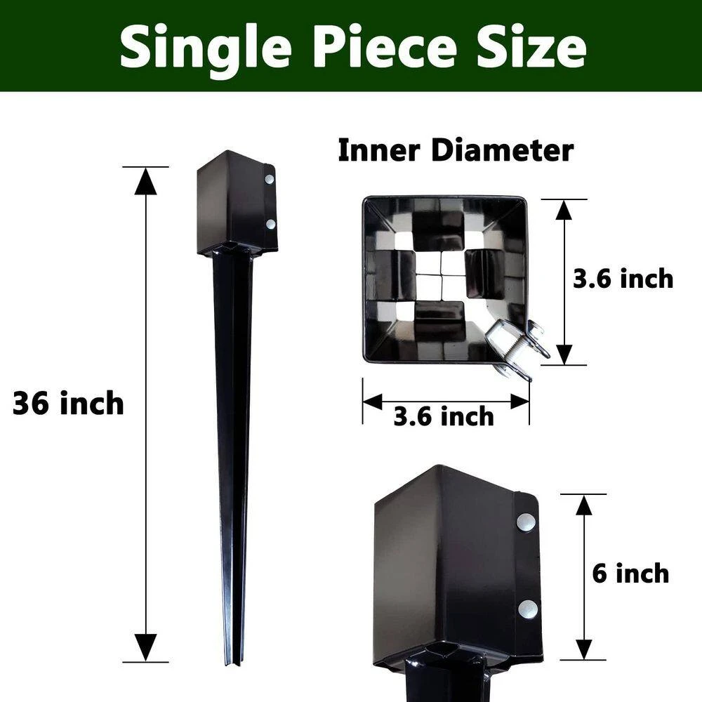 4 In. X 4 In. X 36 In. Metal Fencing Post Anchor For Patio Yard, Black (4-Pack) 7 4 In. X 4 In. X 36 In. Metal Fencing Post Anchor For Patio Yard, Black (4-Pack) - Image 5