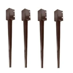 4 In. X 4 In. X 36 In. Metal Fencing Post Anchor For Patio Yard, Brown (4-Pack)