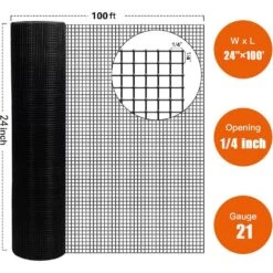 24 In. X 100 Ft. Black Vinyl-Coated, 21-Gauge PVC Hardware Cloth-Ideal For Poultry Enclosures, Garden Fencing, And Plant -Dewalt Tools Shop black wtvwtv garden fencing h 52 4f 1000