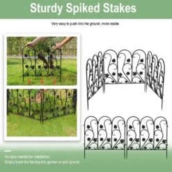 24 In. Metal Garden Fence Decorative Black Fencing Panels For Yard Landscape Patio Lawn Decor (5-Packs) -Dewalt Tools Shop black516 garden fencing zl516 bk 44 1000