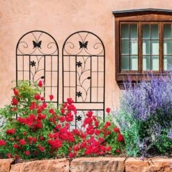 71 In. Metal Butterfly Decorative Garden Trellis, Rustproof Garden Fencing For Climbing Plants, Black (2-Pack) -Dewalt Tools Shop blacks garden trellises w1586p266745yf 4f 1000