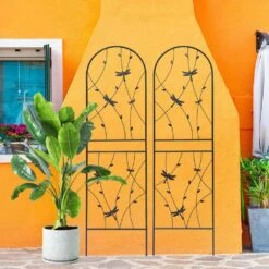 2 Pack 71 In. Iron Garden Trellis Garden Fencing For Climbing Plants, Dragonfly Decorative Plant Trellis, Black -Dewalt Tools Shop blacks garden trellises w1586p266866yf 1f 1000
