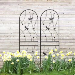 2 Pack 71 In. Iron Garden Trellis Garden Fencing For Climbing Plants, Dragonfly Decorative Plant Trellis, Black
