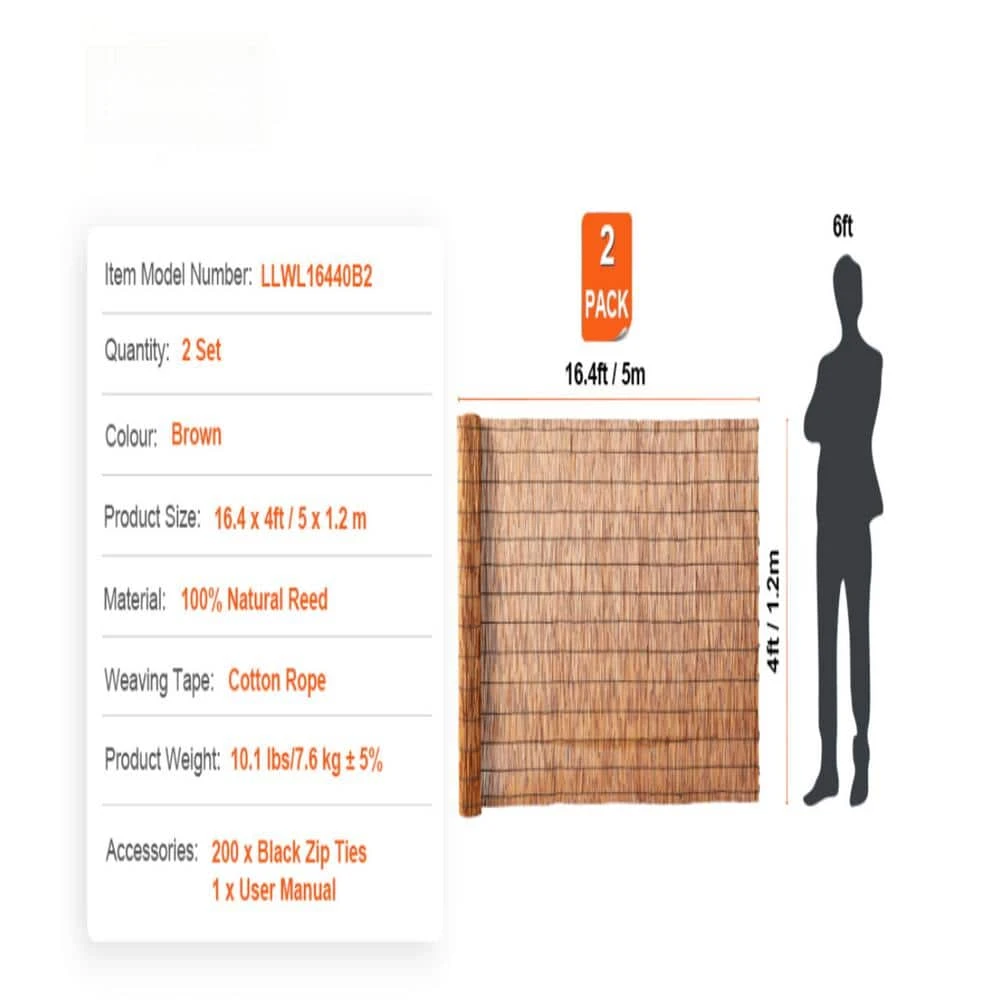 Natural Reed Fencing, 4 Ft. X 16.4 Ft. 2-Pack Reed Screen Curtain, Balcony Reed Fence Roll For Outdoor Patio 9 Natural Reed Fencing, 4 Ft. X 16.4 Ft. 2-Pack Reed Screen Curtain, Balcony Reed Fence Roll For Outdoor Patio - Image 7