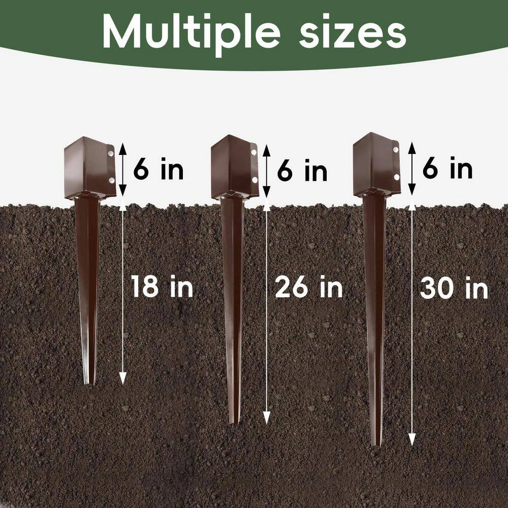 4 In. X 4 In. X 32 In. Metal Fencing Post Anchor For Patio Yard, Brown (4-Pack) 5 4 In. X 4 In. X 32 In. Metal Fencing Post Anchor For Patio Yard, Brown (4-Pack) - Image 3