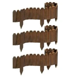 47in. X 5.9 In. X 0.4 In. Brown Wood Garden Edging Fence Border Decorative Panels For Flower And Landscape Fencing, 3pcs