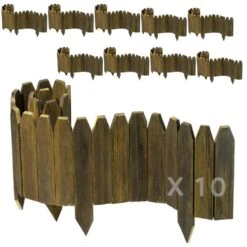 47in. X 9.8 In. X 0.4 In. Brown Wood Garden Edging Fence Border Decorative Panels For Flower And Landscape Fencing-10pcs