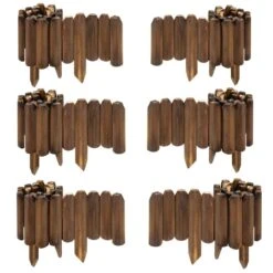 47 In. X 9.8 In. X 0.8in. Brown Wood Garden Edging, Fence Border Decorative Panels For Flower And Landscape Fencing-6pcs