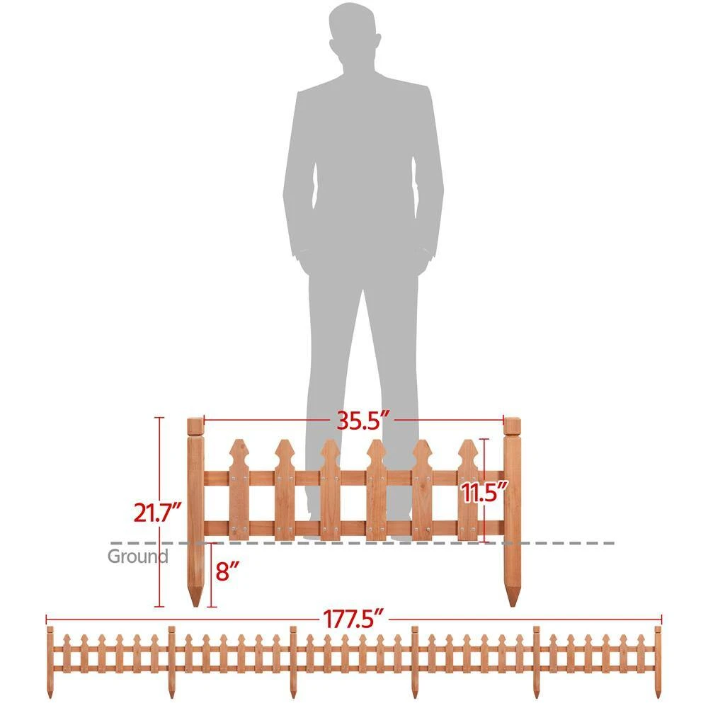 11.5 In. H X 35.5 In. W Rustic Wood Garden Fence Pricket Fencing Border Set Of 5 Products 4 11.5 In. H X 35.5 In. W Rustic Wood Garden Fence Pricket Fencing Border Set Of 5 Products - Image 2
