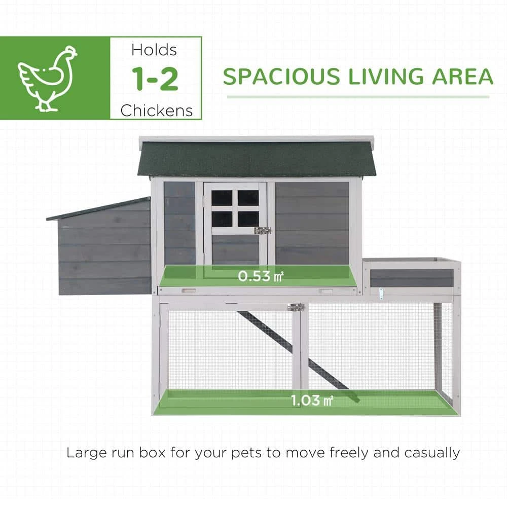 PawHut 63 In. Grey Wooden Chicken Coop 0.0003-Acre In-Ground With Raised Garden Bed, Poultry Fencing And Removable Tray 6 PawHut 63 In. Grey Wooden Chicken Coop 0.0003-Acre In-Ground With Raised Garden Bed, Poultry Fencing And Removable Tray - Image 4