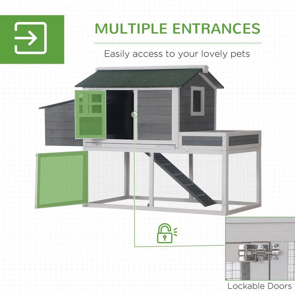 PawHut 63 In. Grey Wooden Chicken Coop 0.0003-Acre In-Ground With Raised Garden Bed, Poultry Fencing And Removable Tray 7 PawHut 63 In. Grey Wooden Chicken Coop 0.0003-Acre In-Ground With Raised Garden Bed, Poultry Fencing And Removable Tray - Image 5