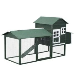 84 In. Green Wooden Chicken House 1/2000-Acre In-Ground Chicken Coop W/Covered Big Run, Poultry Fencing And Perches