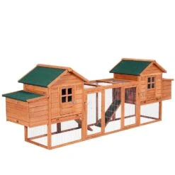 PawHut 124 In. Dual Large Wooden 0.00045-Acre In-Ground Chicken Coop, Poultry Fencing With Outdoor Ramps And Nesting Boxes