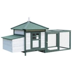 PawHut 77 In. Green Wooden Chicken Coop 0.00037-Acre In-Ground W/Weatherproof Roof, Poultry Fencing And Removable Tray