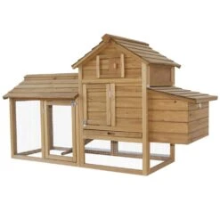 PawHut Wooden Natural 0.0002 -Acre In-Ground Chicken Fence Chicken Coop Hen House, Poultry Fencing
