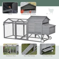 PawHut Wooden Grey 0.0005 -Acre In-Ground Chicken Fence Chicken Coop, Poultry Fencing With Wheels -Dewalt Tools Shop chicken coops d51 169 44 1000