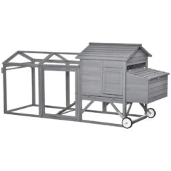 PawHut Wooden Grey 0.0005 -Acre In-Ground Chicken Fence Chicken Coop, Poultry Fencing With Wheels