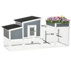 PawHut Wooden Grey 0.0004 -Acre In-Ground Chicken Fence Chicken Coop Hen House, Poultry Fencing