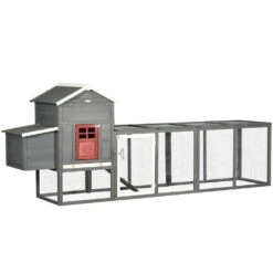 PawHut 118 In. Extra Large Chicken Coop With Asphalt Roof, Poultry Fencing, Gray