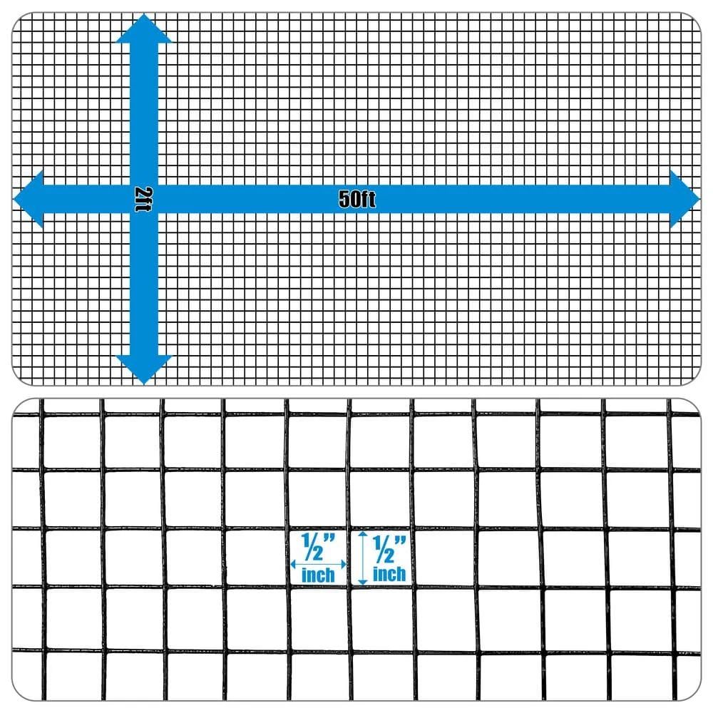 1/2 In. X 2 Ft. X 50 Ft. 19-Gauge Black Vinyl Coated Hardware Cloth, Multiple Use Welded Wire Fencing Roll 5 1/2 In. X 2 Ft. X 50 Ft. 19-Gauge Black Vinyl Coated Hardware Cloth, Multiple Use Welded Wire Fencing Roll - Image 3
