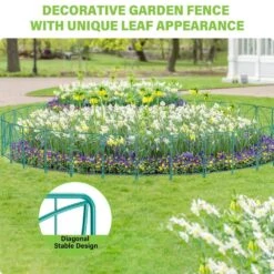 24 In. Metal Garden Fence, Decorative Garden Fencing With Leaf Pattern For Dogs (10-Pack) -Dewalt Tools Shop green ogetfuur garden fencing cv8p 1t5 c3 1000