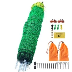 Electric Fence Netting 50 In. H X 164 Ft. L Polywire Mesh With Posts And Double-Spiked Stakes Portable Utility Fencing