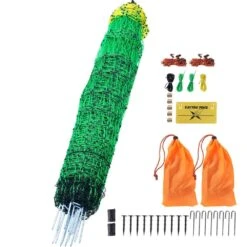 Electric Fence Netting, 48 In. H X 168 In. L, PE Fencing Kit With Posts And Double-Spiked Stakes For Poultry
