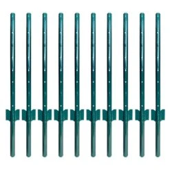 1.2 In. X 3/5 In. X 3 Ft. Metal No Dig Garden U Fence Post For Wire Fencing Steel Post For Yard, Green, Pack Of 10