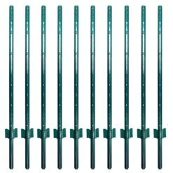 1.2 In. X 3/5 In. X 4 Ft. Metal No Dig Garden U Fence Post For Wire Fencing Steel Post For Yard, Green, Pack Of 10