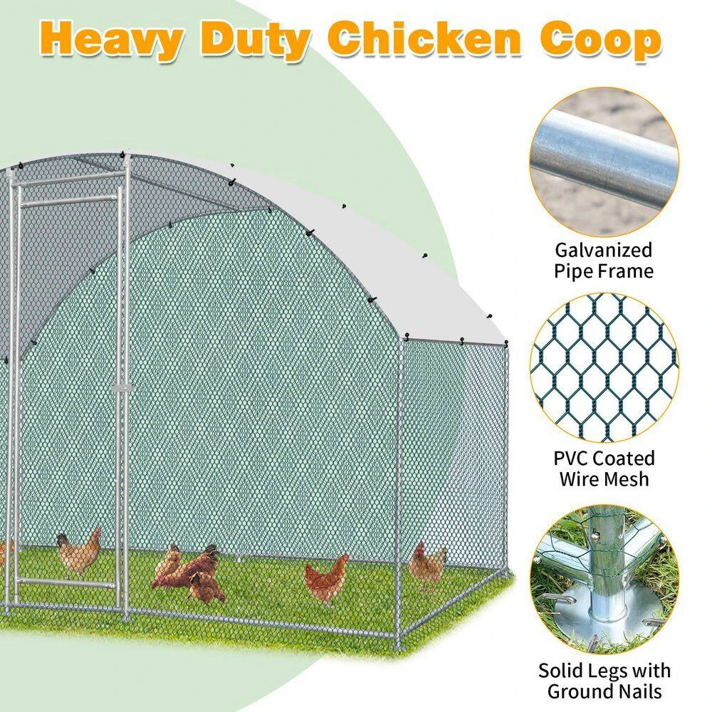 6.5 Ft. X 9.8 Ft. X 6.5 Ft. Large Poultry Fencing Metal Chicken Run House With Waterproof Cover Arch Chicken Coop 7 6.5 Ft. X 9.8 Ft. X 6.5 Ft. Large Poultry Fencing Metal Chicken Run House With Waterproof Cover Arch Chicken Coop - Image 5