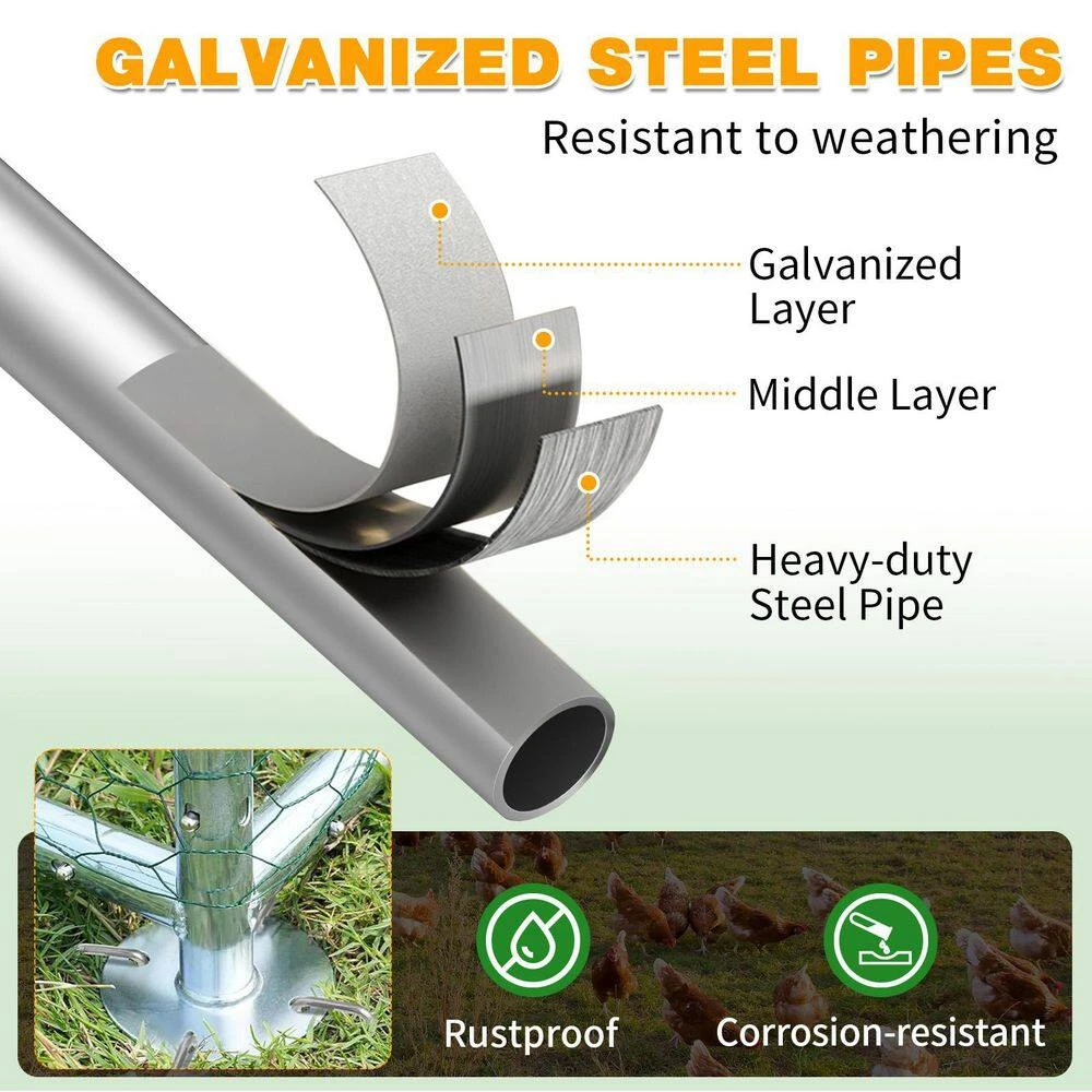 6.5 Ft. X 9.8 Ft. X 6.5 Ft. Large Poultry Fencing Metal Chicken Run House With Waterproof Cover Arch Chicken Coop 10 6.5 Ft. X 9.8 Ft. X 6.5 Ft. Large Poultry Fencing Metal Chicken Run House With Waterproof Cover Arch Chicken Coop - Image 8