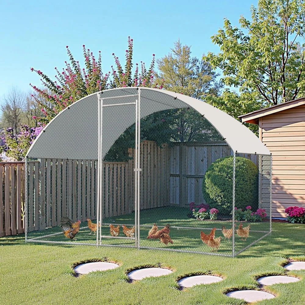 6.5 Ft. X 9.8 Ft. X 6.5 Ft. Large Poultry Fencing Metal Chicken Run House With Waterproof Cover Arch Chicken Coop 5 6.5 Ft. X 9.8 Ft. X 6.5 Ft. Large Poultry Fencing Metal Chicken Run House With Waterproof Cover Arch Chicken Coop - Image 3