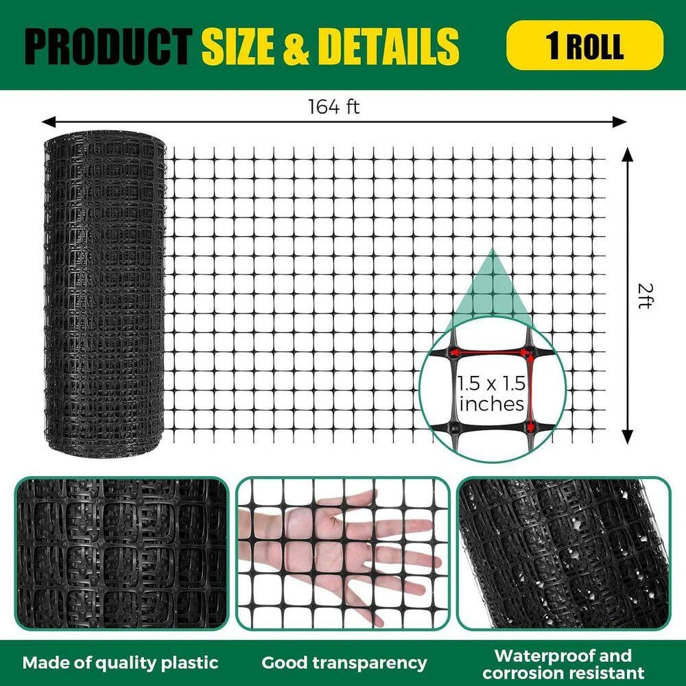 2 In. 164 Ft. Plastic Mesh Fence Safety Barrier Netting For Construction Animal Garden Pool Temporary Fencing Black 4 2 In. 164 Ft. Plastic Mesh Fence Safety Barrier Netting For Construction Animal Garden Pool Temporary Fencing Black - Image 2