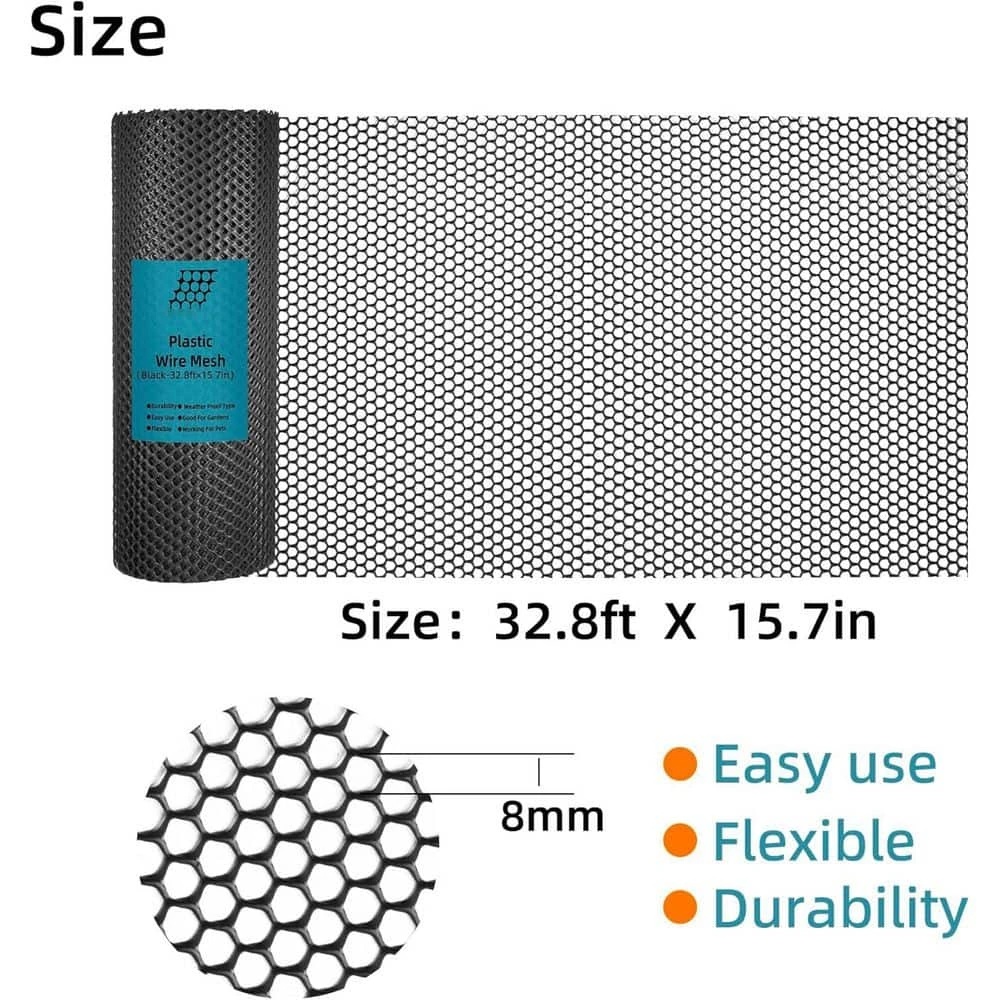 15.7 In. X 32.8 Ft. Black Plastic Netting Multi-Use Decorative Fencing For Poultry Dogs Rabbits Chicken Snake Barrier 6 15.7 In. X 32.8 Ft. Black Plastic Netting Multi-Use Decorative Fencing For Poultry Dogs Rabbits Chicken Snake Barrier - Image 4