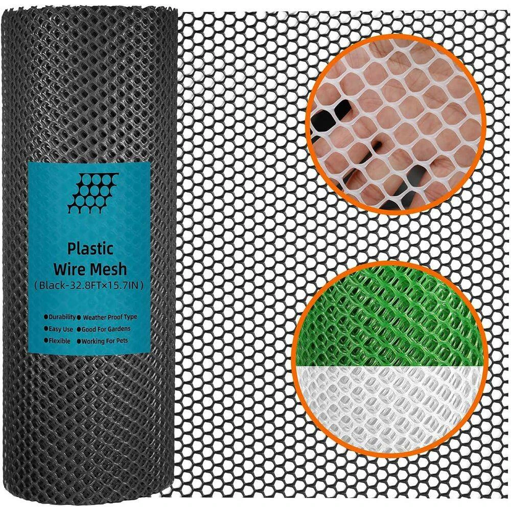 15.7 In. X 32.8 Ft. Black Plastic Netting Multi-Use Decorative Fencing For Poultry Dogs Rabbits Chicken Snake Barrier 4 15.7 In. X 32.8 Ft. Black Plastic Netting Multi-Use Decorative Fencing For Poultry Dogs Rabbits Chicken Snake Barrier - Image 2