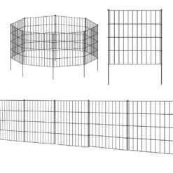 Metal Garden Fence 28in Height X 18.7ft Length 8 Panels 9 Stakes Dog Animal Barrier Black No Dig Yard Fencing