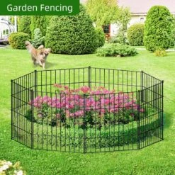 Metal Garden Fence 28in Height X 18.7ft Length 8 Panels 9 Stakes Dog Animal Barrier Black No Dig Yard Fencing -Dewalt Tools Shop kiwdzfu snow fencing bsa0422007 76 1000