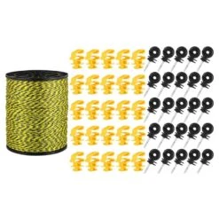 52-Pieces Electric Fence Kit With Poly Wire Black And Yellow Insulators For Pet And Animal Fencing 1640 Ft.