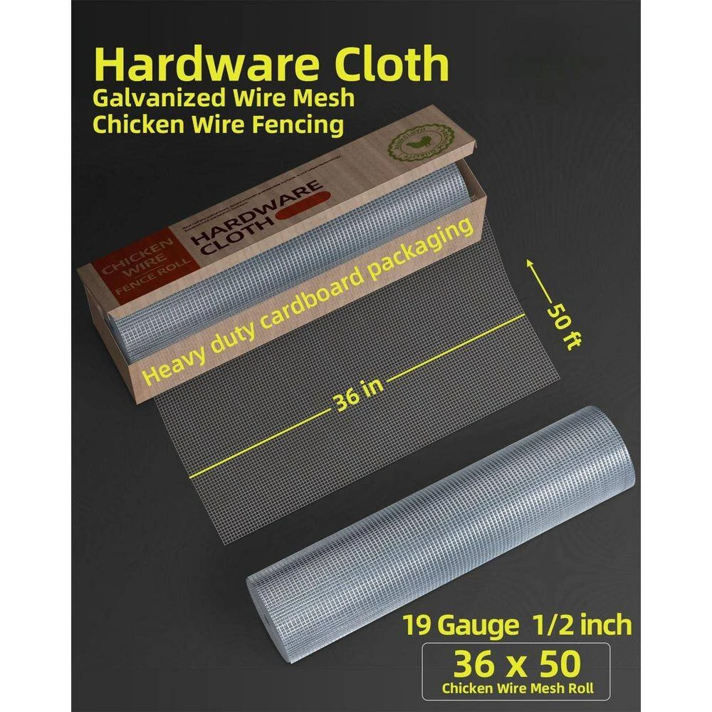 1/2 In. X 3 Ft. X 50 Ft. Hardware Cloth, Hot-Dip Galvanized After Welding, Galvanized Wire Mesh Roll, Chicken Fencing 4 1/2 In. X 3 Ft. X 50 Ft. Hardware Cloth, Hot-Dip Galvanized After Welding, Galvanized Wire Mesh Roll, Chicken Fencing - Image 2