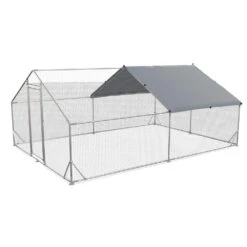 13.1 X 9.8 X 6.4 Ft. Walk-in Metal Spire Shaped Chicken Coop With Waterproof, Anti-Ultraviolet Cover, Poultry Fencing