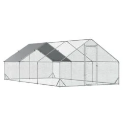 9.8 Ft. X 19.7 Ft. X 6.6 Ft. Large Metal Spire Shaped Chicken Coop With Waterproof And Anti-UV Cover, Poultry Fencing
