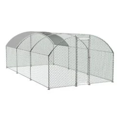 9.84 X 19.68 X 6.56 Ft. Large Walk-in Dome Shaped Metal Chicken Coops With Waterproof And Anti-UV Cover, Poultry Fencing
