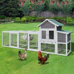 122 In. Large Gray Wood Chicken Coops Hen House Pet Rabbit Hutch Wooden Pet Cage Backyard W/ Nesting Box Poultry Fencing -Dewalt Tools Shop maocao hoom chicken coops y p293153 4f 1000
