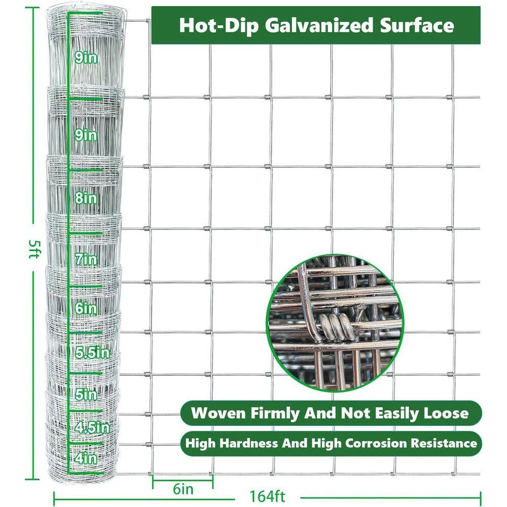 5 Ft X 164 Ft Farm Fence, 14Gauge Heavy Zinc Coating Cattle Fence, Galvanized Field Wire Fencing Deer Fence, Goat Fence 8 5 Ft X 164 Ft Farm Fence, 14Gauge Heavy Zinc Coating Cattle Fence, Galvanized Field Wire Fencing Deer Fence, Goat Fence - Image 6