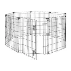 2.5 Ft. X 5 Ft. Octagonal Foldable Flat Top Metal Rectangle Fencing Playpen With Single Door For Dogs, Black