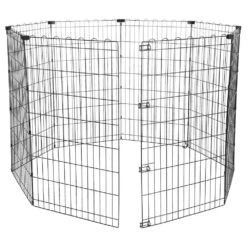 3.5 Ft. X 5 Ft. Octagonal Foldable Flat Top Rectangle Metal Fencing Playpen With Single Door For Dogs, Black