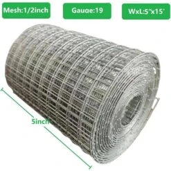 N/A 1/2 In. 5in X 15 Ft. 19-Gauge Galvanized Hardware Cloth For Chicken Coop Rabbit Fence Garden Wire Fencing