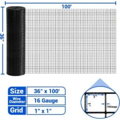 N/A Black Hardware Cloth 16GA 1x 36x 100ft Galvanized Wire Mesh Roll For Chicken Wire Fencing Metal Garden Fence -Dewalt Tools Shop n a hardware cloth fencing bsa1122c031 c3 1000